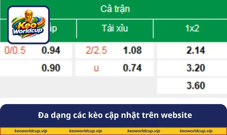 Đa dạng các kèo cập nhật trên website